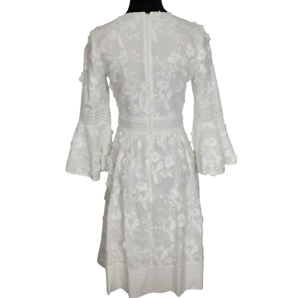 Eliza J White Bell Sleeve Mini Dress Womens 2 Boho Princess Bridal Shower Gypsy - Picture 4 of 15